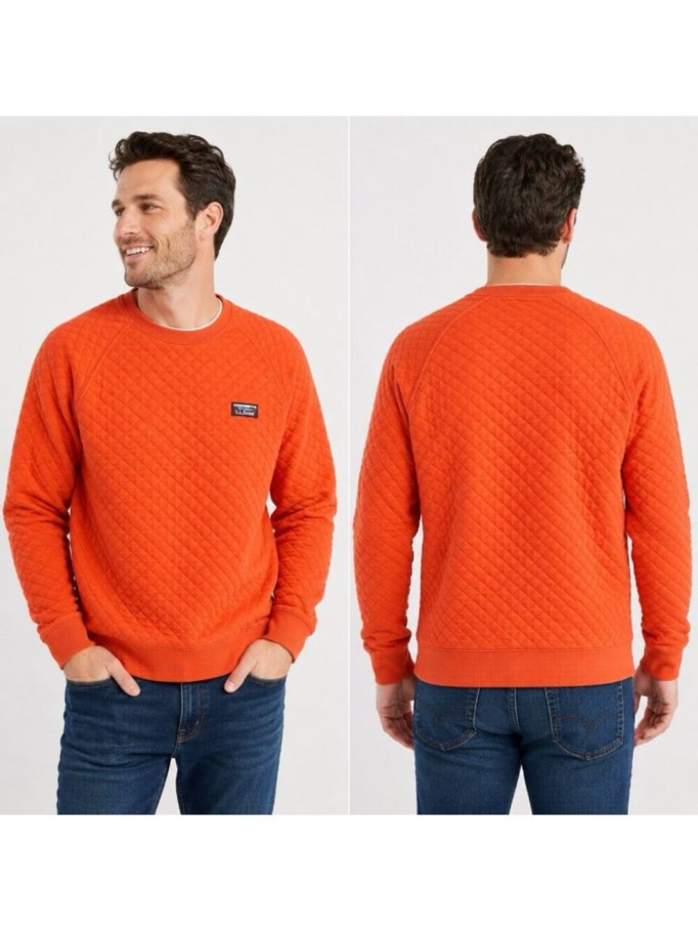 L.L.Bean Quilted Crewneck Sweatshirt Men’s Small Orange Traditional Fit Cotton